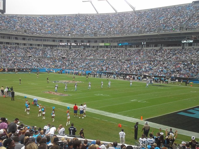 View from the lower level seats at Bank of America Stadium during a Carolina Panthers game.
