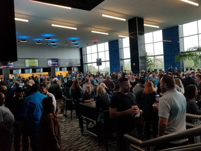 View of one of the club lounges at Bank of America Stadium, home of the Carolina Panthers.