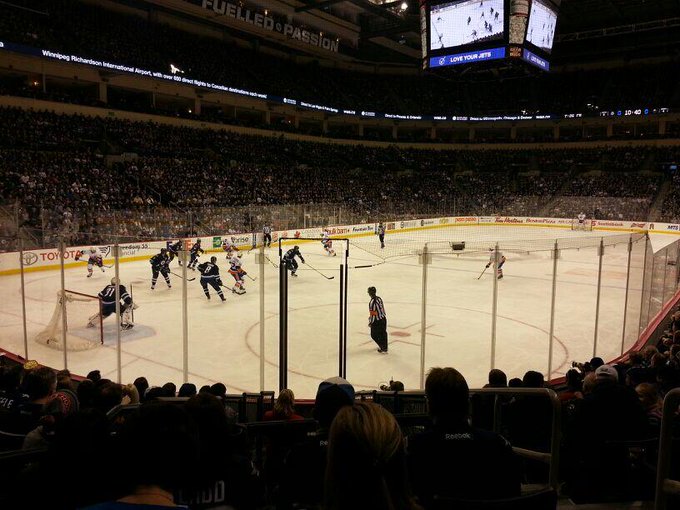 View from the 100 level seats at Bell MTS Place during a Winnipeg Jets game.