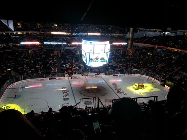 View from the upper level seats at Bridgestone Arena during a Nashville Predators game.