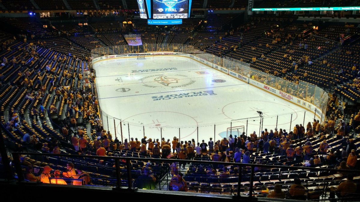 View from the Club Level seats at Bridgestone Arena during a Nashville Predators game.