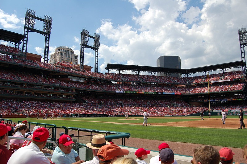 Photo taken from the Commissioner's Box seats at Busch Stadium during a St. Louis Cardinals home game.