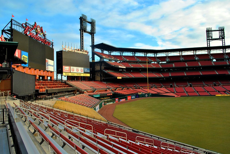 Photo of the outfield bleachers at Busch Stadium. Home of the St. Louis Cardinals.