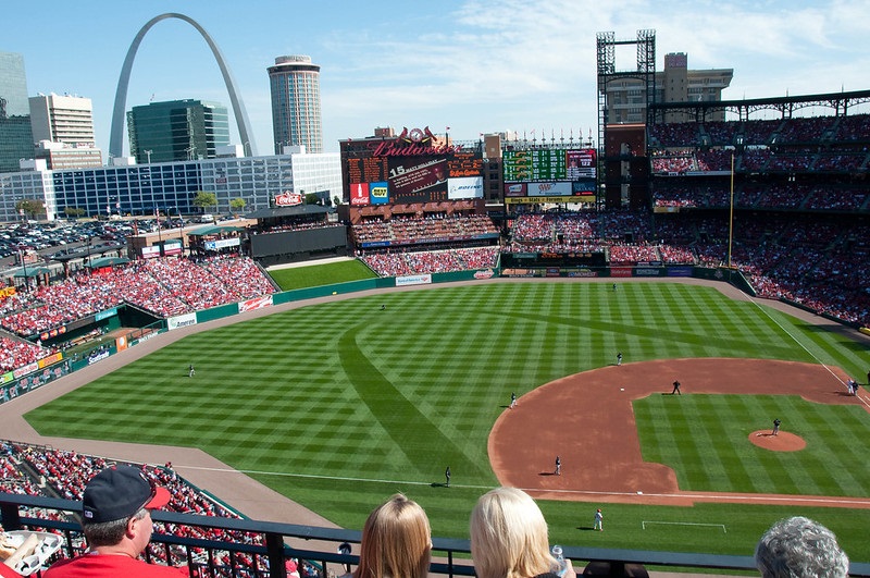 Photo taken from the pavilion level seats at Busch Stadium during a St. Louis Cardinals home game.