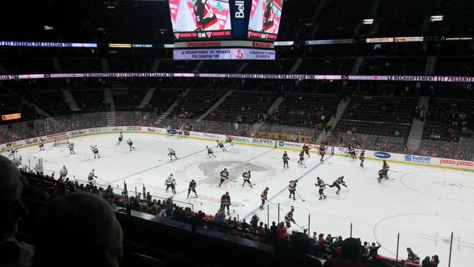 View from section 206 at the Canadian Tire Centre during an Ottawa Senators home game.
