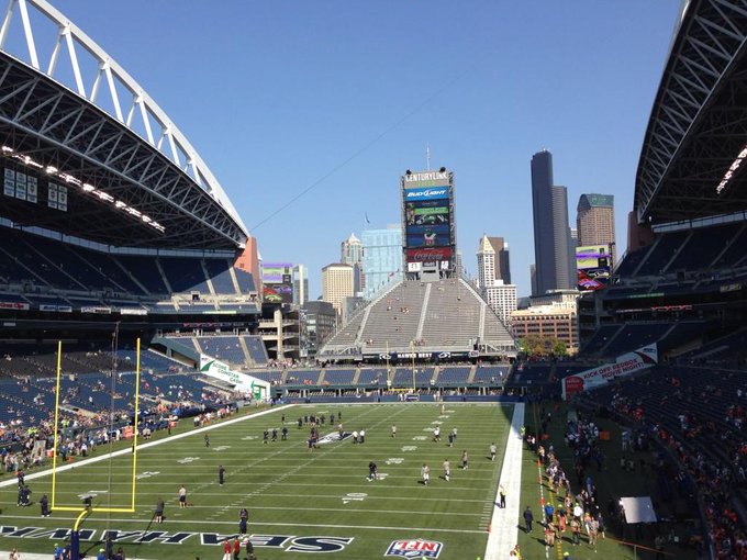 View from the lower level seats at CenturyLink Field during a Seattle Seahawks game.