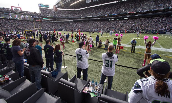 View from the field seats at CenturyLink Field during a Seattle Seahawks game.