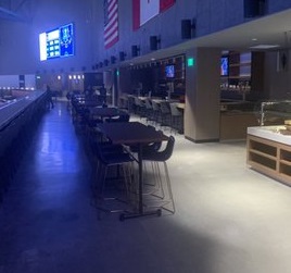 Photo of the seating at the Modelo Cantina at Chase Center, home of the Golden State Warriors.