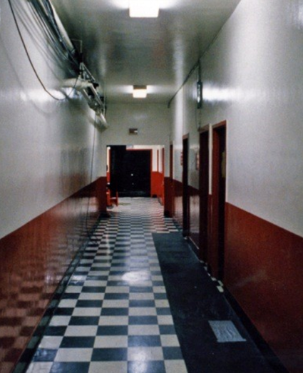 Photo of the hallway leading to the Chicago Bulls locker rooms.