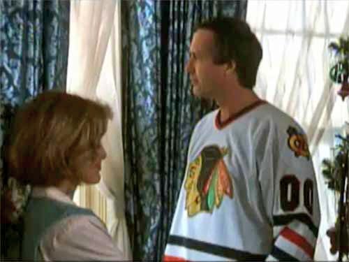 Chevy Chase as Clark Griswald in 1989's 'Christmas Vacation'. Clark is in his Chicago Blackhawks jersey.