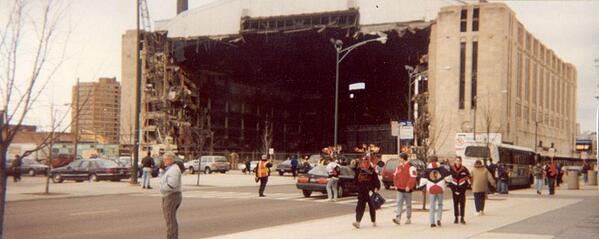 Photo of the Chicago Stadium demolition.  
