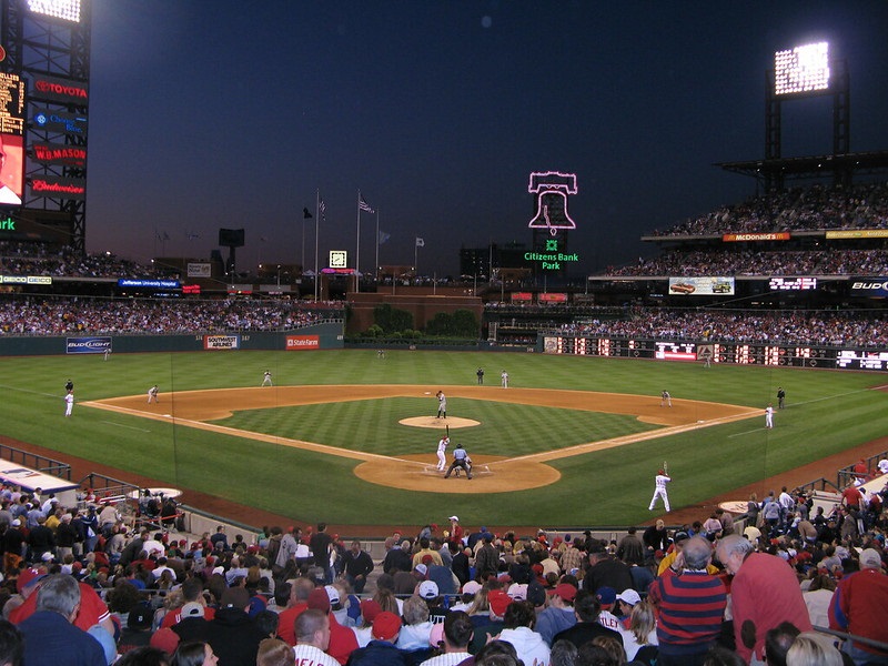 Photo taken from the field level seats at Citizens Bank Park during a Philadelphia Phillies home game.
