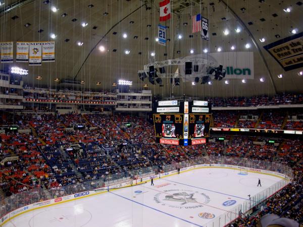 Photo of the ice at Civic Arena from the upper level.
