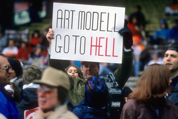 Photo of a Cleveland sports fan protesting Art Modell.