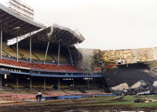  An interior photo of Cleveland Municipal Stadium's demolition. 