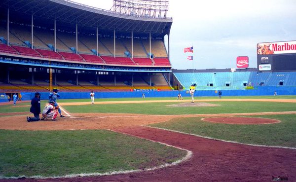 Photo of an empty Cleveland Municipal Stadium during a Cleveland Indians home game.