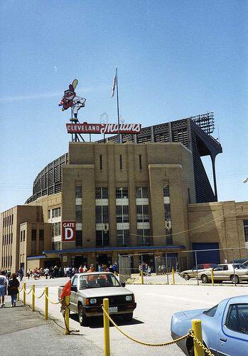 An exterior photo of Cleveland Municipal Stadium outside of Gate D.
