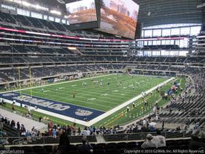 Seat view from section 218 at AT&T Stadium, home of the Dallas Cowboys