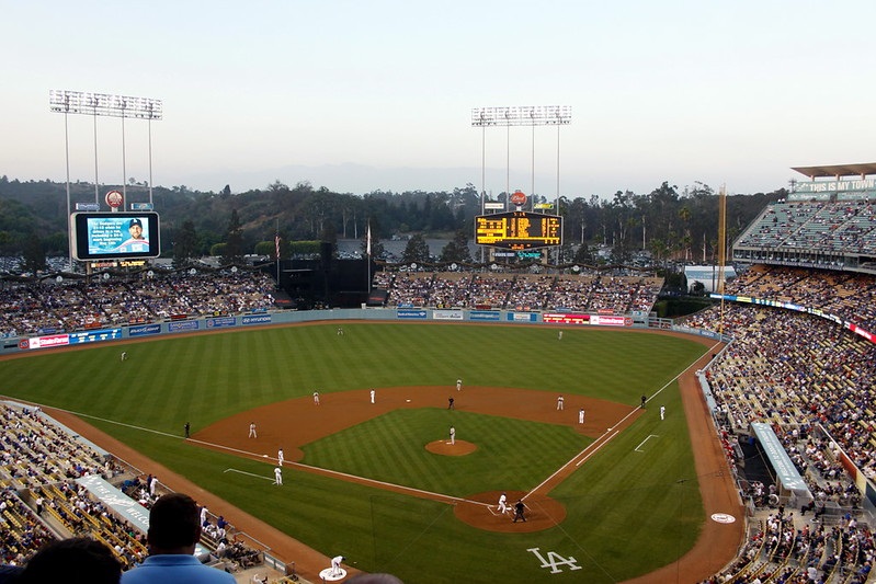 Photo taken from the loge level seats at Dodger Stadium during a Los Angeles Dodgers home game.