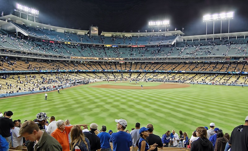 Photo taken from the right field pavilion seats at Dodger Stadium during a Los Angeles Dodgers home game.