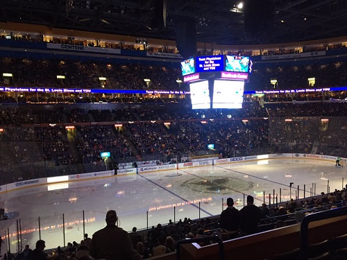 View from the American Eagle Credit Union Terrace seats at the Enterprise Center during a St. Louis Blues game.
