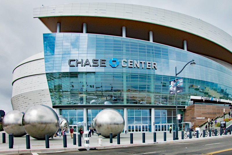 Exterior photo of the Chase Center. Home of the Golden State Warriors.