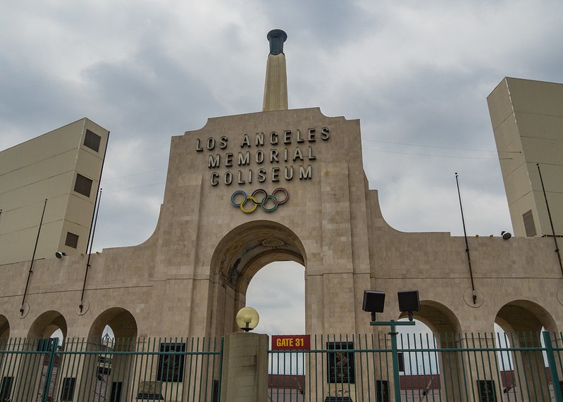 Exterior photo of Los Angeles Memorial Coliseum. Home of the Los Angeles Rams.
