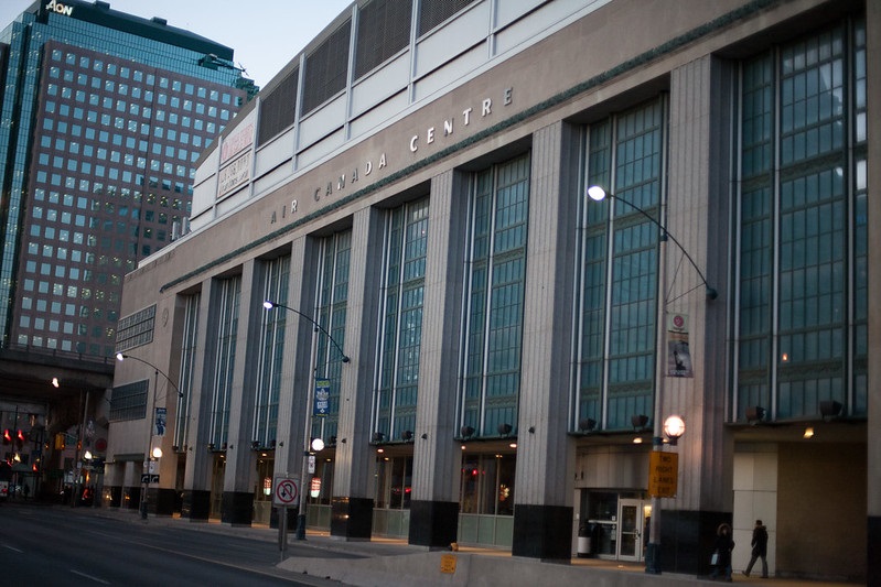 Exterior photo of Scotiabank Arena in Toronto, Ontario.