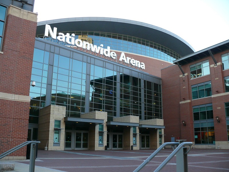 Exterior photo of Nationwide Arena. Home of the Columbus Blue Jackets.