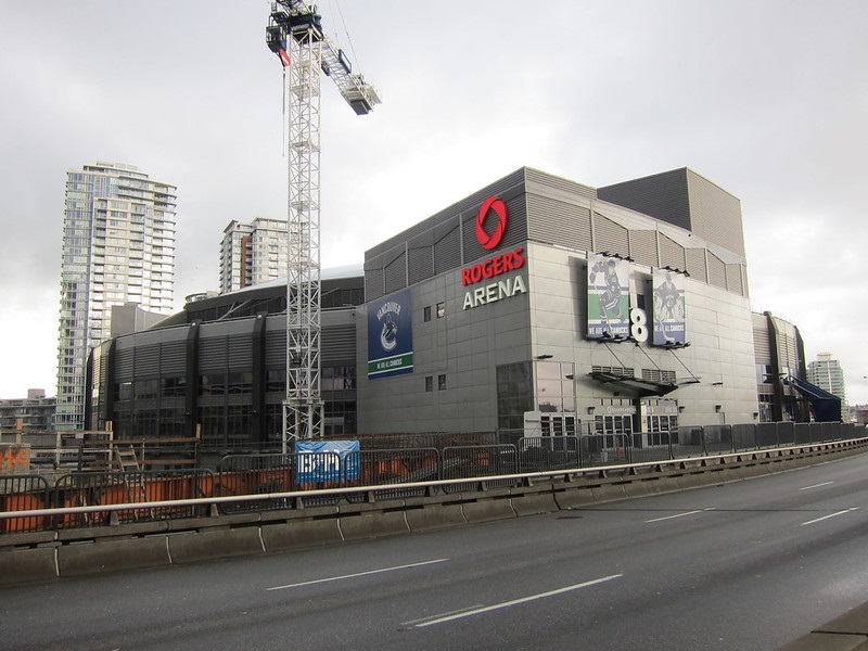 Exterior photo of Rogers Arena in Vancouver, British Columbia. Home of the Vancouver Canucks.