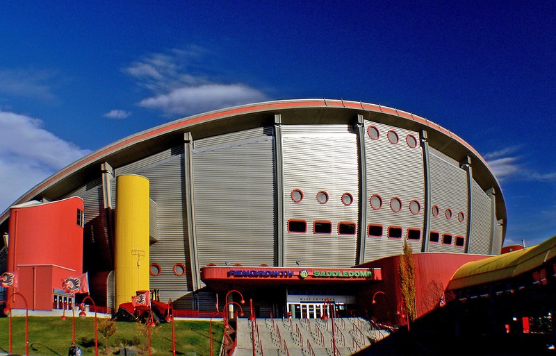 Exterior photo of Scotiabank Saddledome in Calgary, Alberta. Home of the Calgary Flames.