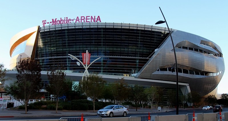 Exterior photo of T-Mobile Arena in Las Vegas, Nevada. Home of the Vegas Golden Knights.