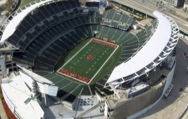 Aerial View of Paul Brown Stadium, home of the Cincinnati Bengals.