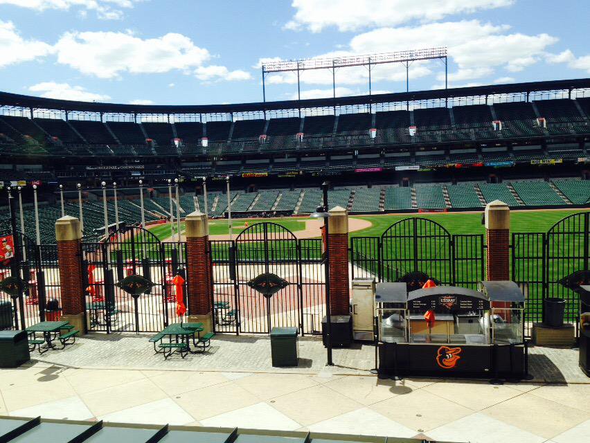 Photo of the exterior of Oriole Park at Camden Yards, home of the Baltimore Orioles.
