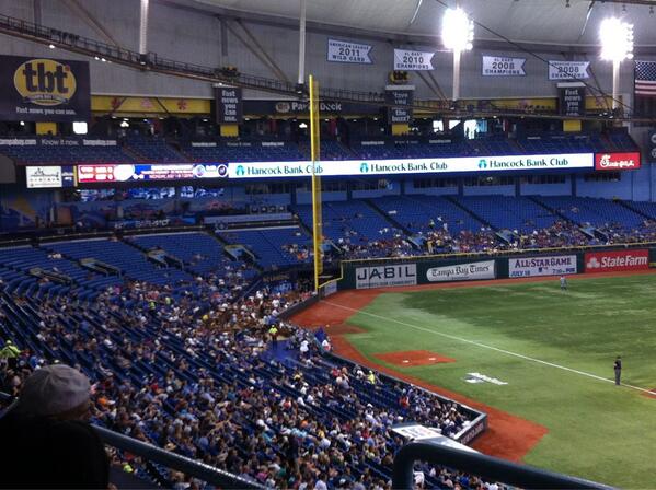 View of the lower corner sections at Tropicana Field in Tampa Bay, Florida.