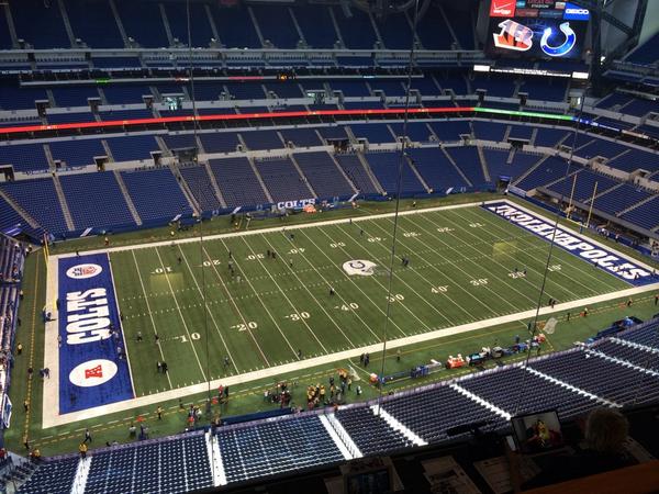 View of the field at Lucas Oil Stadium from the upper level.