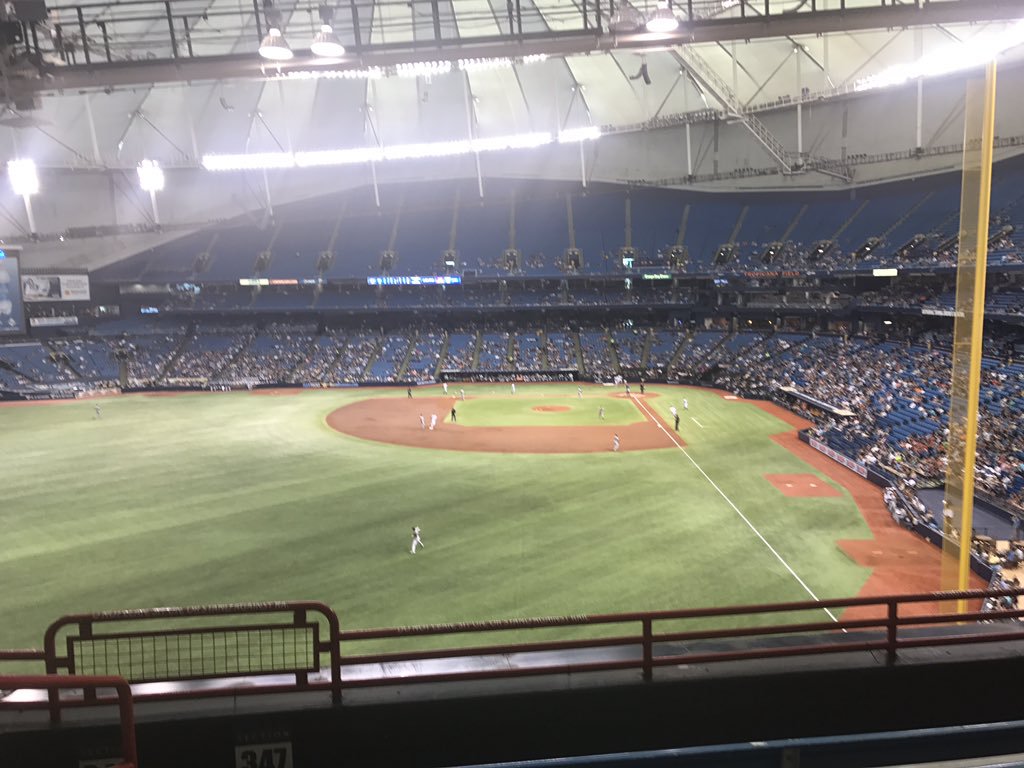 View from the Tbt Party Deck at Tropicana Field during a Tampa Bay Rays game.