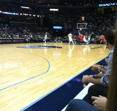 View from the floor seats at FedexForum during a Memphis Grizzlies game.