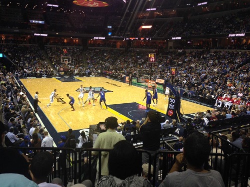 View from the plaza level seats at FedexForum during a Memphis Grizzlies game.