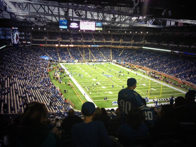 View from the upper level seats at Ford Field during a Detroit Lions game.