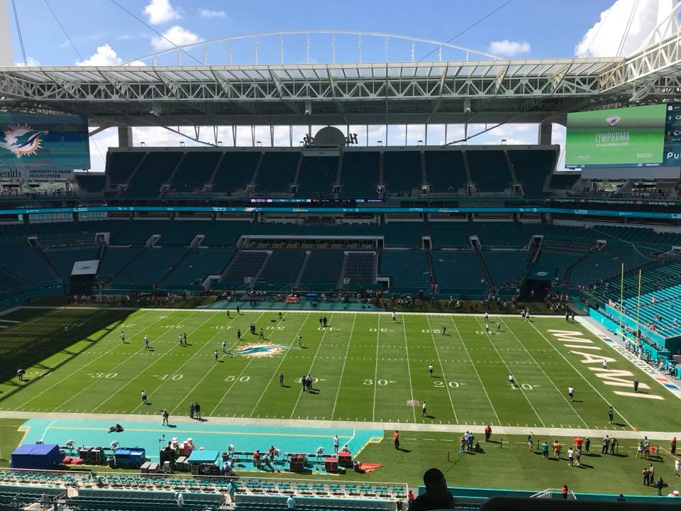 Photo taken from the upper level seats at Hard Rock Stadium before a Miami Dolphins home game.