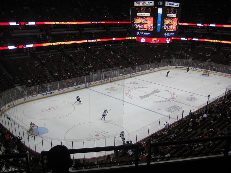 View from the club level seats at the Honda Center during an Anaheim Ducks game.