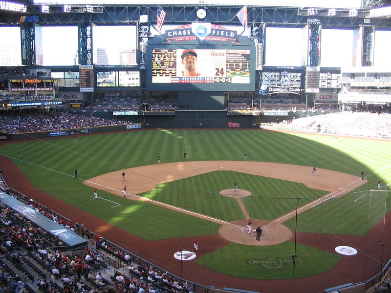 Photo of the field at Chase Field during an Arizona Diamondbacks game.