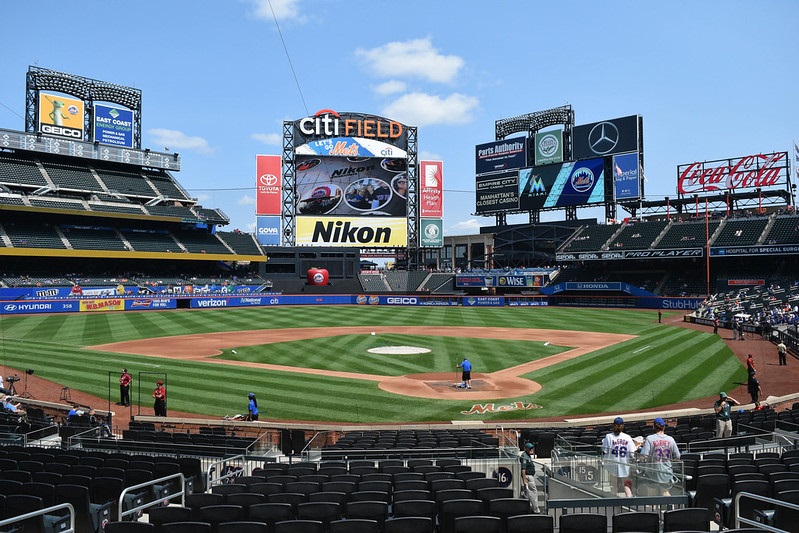Photo of the playing field at Citi Field. Home of the New York Mets.