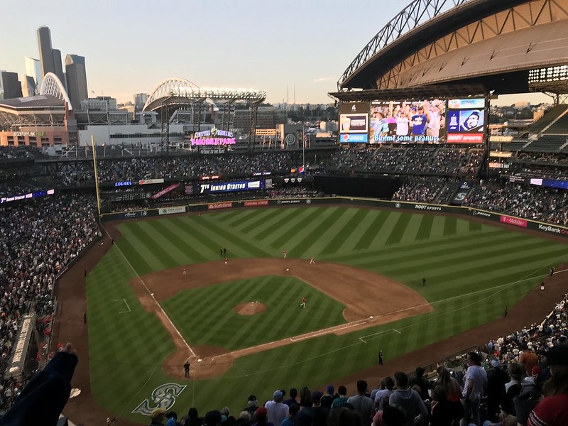 Photo of the playing field at T-Mobile Park. Home of the Seattle Mariners.