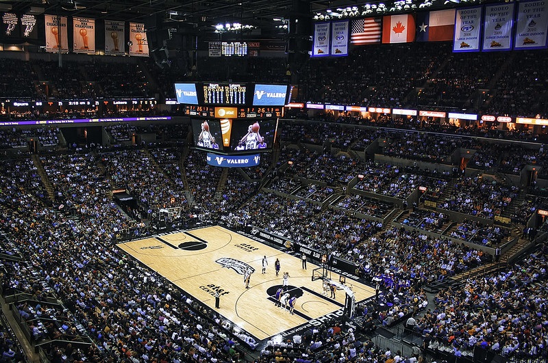 View from the upper level of the AT&T Center during a San Antonio Spurs game.
