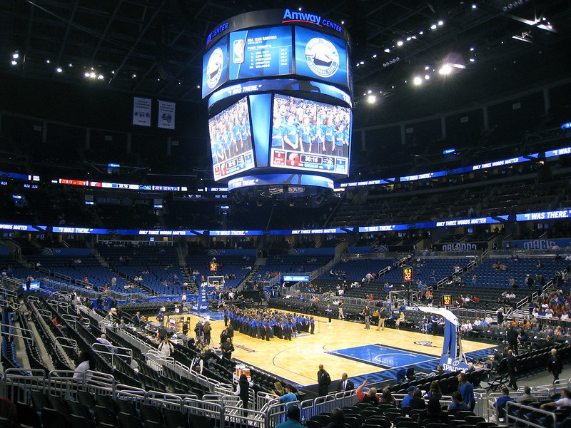 View of the court at the Amway Center, home of the Orlando Magic.