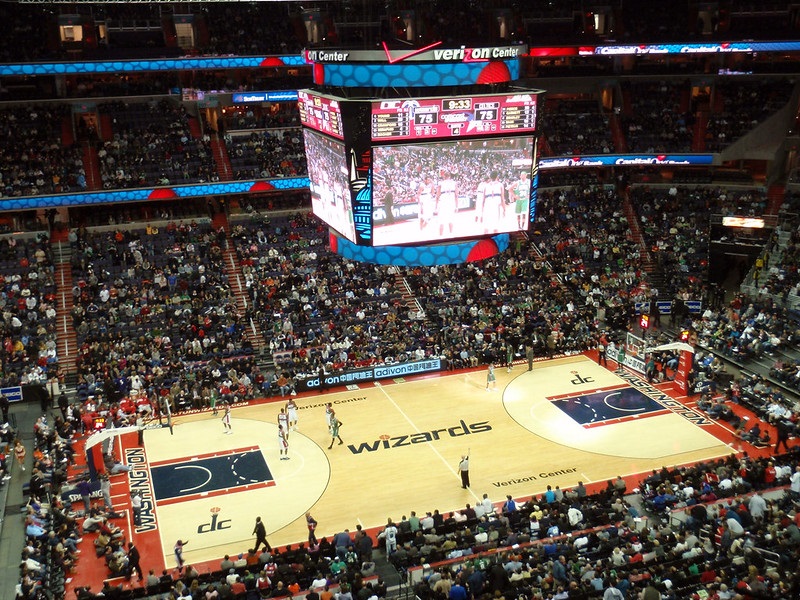 View from the upper level of Capital One Arena during a Washington Wizards game.