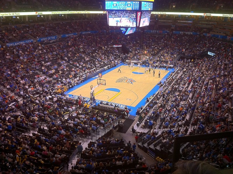 View from the upper level of Chesapeake Energy Arena during an Oklahoma City Thunder game.