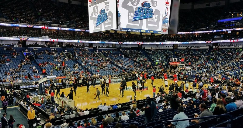 Photo taken from the lower level of the Smoothie King Center during a New Orleans Pelicans home game.